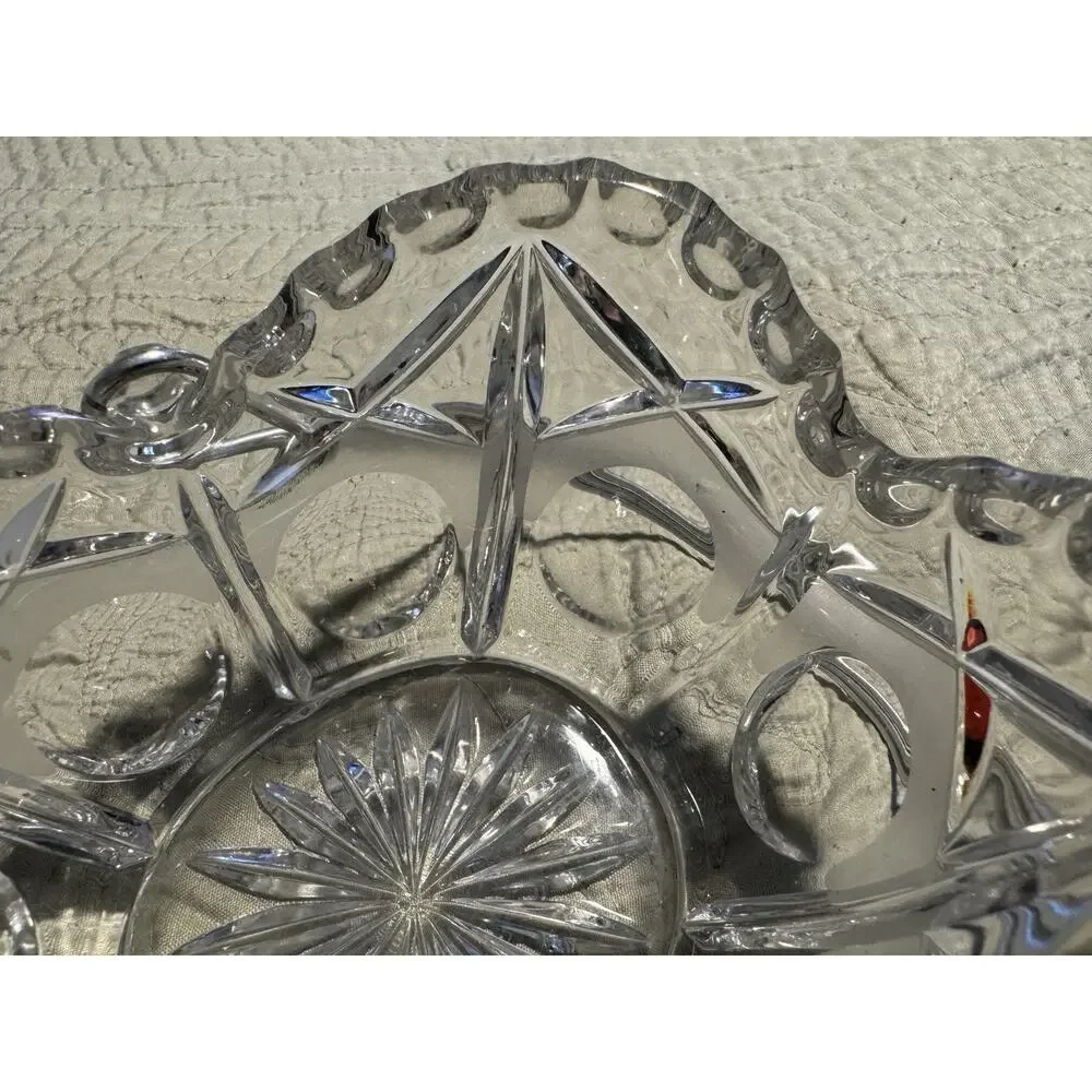 Vintage Crystal Bowel Dish with Silver Tone Handle Basket
